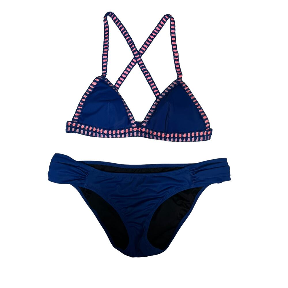 VICTORIA'S SECRET Swimsuit The Knockout Bikini Blue with Pink Women's Size Small